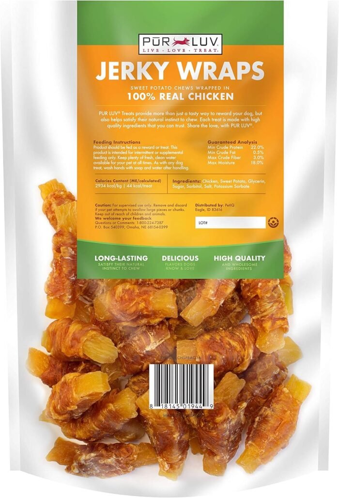 Dog Treats, Chicken & Sweet Potato Jerky Wraps, Made with Real Chicken, 16 Ounces, Rawhide Free, Healthy, Easily Digestible, Long Lasting, High Protein Dog Treat, Satisfies Dog's Urge to Chew - Image 3