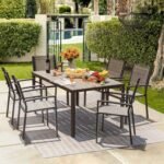 Homall Patio Dining Set 7 Pieces Outdoor Furniture with Large Table and 6 Textilene Chairs for Porch, Poolside, Yard and Garden, Brown - Image 3