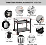 3-Shelf Outdoor Grill Table,Pizza Oven Table for Outside,Movable Grill Cart with Wheels,Indoor & Outdoor Cooking Station, Pizza Oven Stand for Ooni Blackstone Griddle 33.5”x 21.7” - Image 5