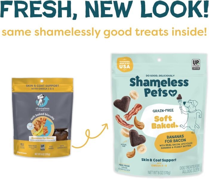 Shameless Pets Soft-Baked Dog Treats, Bananas for Bacon - Natural & Healthy Dog Chews for Skin & Coat Support with Omega 3 & 6 - Biscuits Baked & Made in USA, Free from Grain, Corn & Soy - 1-Pack - Image 3