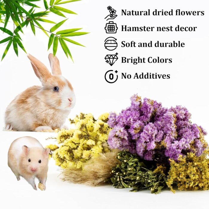 Sukh 42Pcs Herb Bedding Habitat Decor - Natural Flower Hamster Mate Herbs Sprays Cage Safe Pet Accessories Decorations Hideout for Hamsters Mouse Guinea Pig Dwarf Gerbils Syrian Mice - Image 4