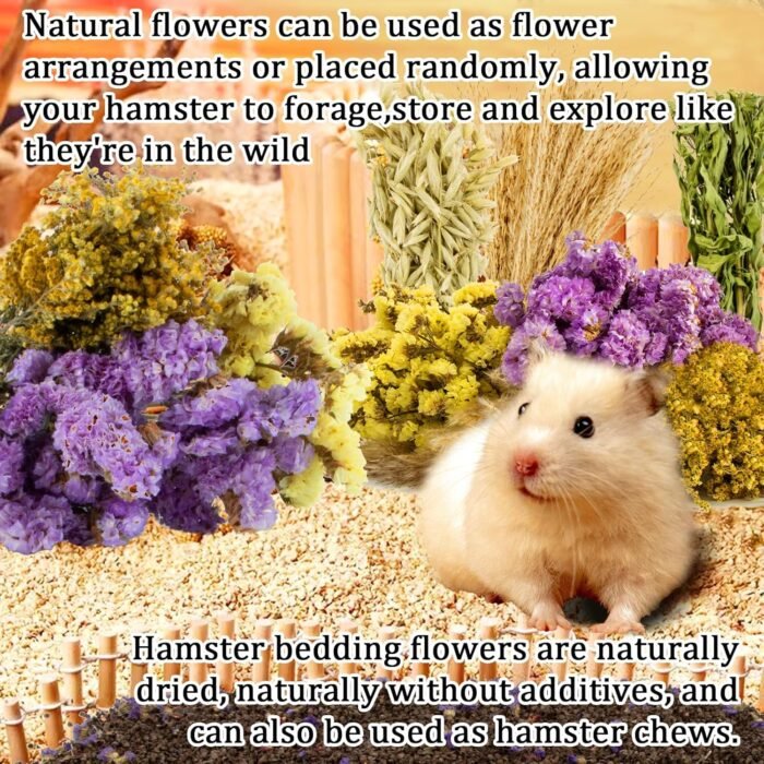 Sukh 42Pcs Herb Bedding Habitat Decor - Natural Flower Hamster Mate Herbs Sprays Cage Safe Pet Accessories Decorations Hideout for Hamsters Mouse Guinea Pig Dwarf Gerbils Syrian Mice - Image 5
