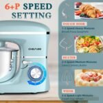 CHeflee Stand Mixer,660W 6+P With 6.5QT Stainless Steel Bowl,Dough Hook, Wire Whip & Beater,for Most Home Cooks,Blue - Image 3