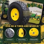 15x6.00-6 Tubeless Tire and Wheel Assembly(2 Pack) ，Replacement Riding Lawn Mower Front Tires,Compatible withRiding Mowers and Lawn Tractor, 3" Centered Hub and 3/4" Bushings（Yellow) - Image 4