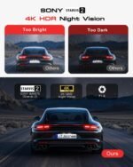 Dash Cam Front and Rear: 4K+1080P+1080P 3 Channel Dash Camera for Cars, STARVIS 2 Sensor Dash Camera with HDR Night Vision, 24H Parking Mode Car Camera with GPS, Free 64GB Card - Image 4