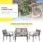 Shintenchi 4 Pieces Patio Furniture Set All Weather Textile Fabric Outdoor Conversation Set, with Glass Coffee Table, Loveseat, 2 Single Chairs for Home, Garden, Lawn, Porch（Light Brown） - Image 3