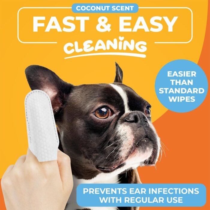 Dog Ear Cleaner Wipes – Finger Wipes for Dogs & Cats – Cleaning, Soothing, & Deodorizing Itchy Ears – Pet Ear Relief Solution (Coconut) - Image 3