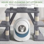 Tall Cat Tree for Indoor Cats, 74" Multi-Level Cat Tower with Cat Condos, Plush Perches & Self-Cleaning Litter Box Base, Modern Cat Tree with Scratching Posts & Hammocks, Grey - Image 5