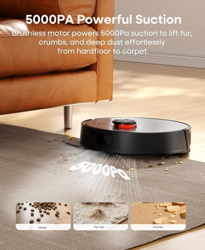 Robot Vacuum and Mop Combo,Lidar Navigation Robotic Vacuum Cleaner with 3.5L Self Emptying Station,5000Pa Vacuum Robot,180mins Runtime,No-Go&No-Mop Zones,App/Alexa/Remote Control,UR3 - Image 3