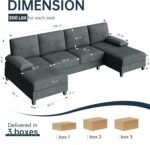 Meilocar Sectional Couches for Living Room, U Shaped Couch 4- Seat Sectional Sofa with Double Chaise, Comfortable Fabric Large Sofa for Apartment (Grey) - Image 3
