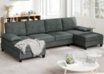 Meilocar Sectional Couches for Living Room, U Shaped Couch 4- Seat Sectional Sofa with Double Chaise, Comfortable Fabric Large Sofa for Apartment (Grey) - Image 4