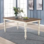 Roundhill Furniture Prato 6-Piece Dining Set, Dining Table with 4 Cross Back Chairs and Bench, Antique White and Distressed Oak Finish - Image 3