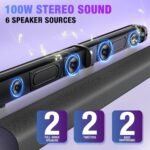 Sound Bar, 100W Sound Bar for Smart TV, Bluetooth 5.3 Soundbar, 2 in 1 Detachable Home Speaker Bass Effect, Home Theater Surround Sound, ARC/Optical/AUX/USB Connections, for TV/PC/Projectors - Image 4