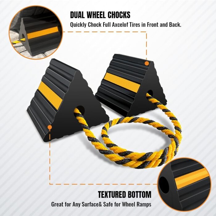 Rubber Wheel Chocks for RV Trailer Camper Truck Car Aircraft Boat, Versatile Rubber Chocks Block Stopper for Tire with Reflective Strips, Utility Trailer Camper RV Accessories - Image 3