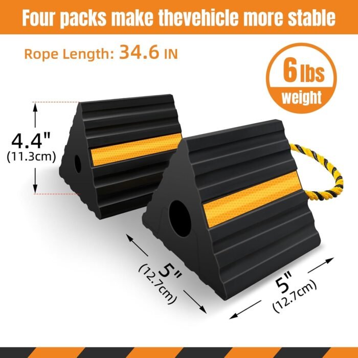 Rubber Wheel Chocks for RV Trailer Camper Truck Car Aircraft Boat, Versatile Rubber Chocks Block Stopper for Tire with Reflective Strips, Utility Trailer Camper RV Accessories - Image 4