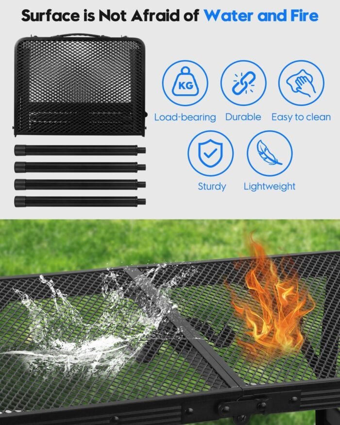 MSDADA Folding Grill Table, Height Adjustable Aluminum Table with Mesh Desktop and Mesh Bag, Portable Grill Table for Outdoor Camping, Picnic, Patio, Dining, BBQ, Party, Black, 23.6×15.7 inch - Image 4