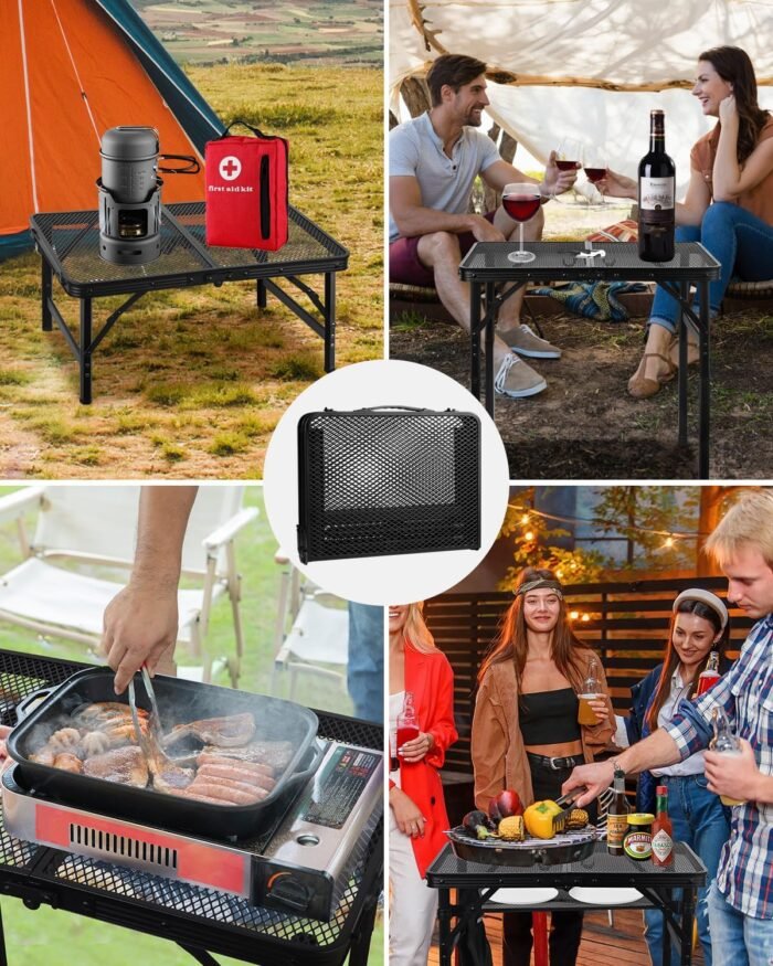 MSDADA Folding Grill Table, Height Adjustable Aluminum Table with Mesh Desktop and Mesh Bag, Portable Grill Table for Outdoor Camping, Picnic, Patio, Dining, BBQ, Party, Black, 23.6×15.7 inch - Image 5