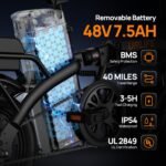 URLIFE Electric Bike for Adults, 14" Folding Electric Bike, 500W Peak Motor, 48V 375Wh Removable Battery, 15.5 MPH, 40 Miles Long Range, Mini E Bikes for Adults and Teens, UL Certification - Image 4