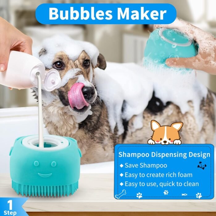 Comotech 6PCS Dog Bath Brush & Dog Toothbrush | Adjustable Handle Shampoo Brush & Scrubber for Short & Long Haired Dogs & Cats | Effectively Solve Odor & Stain Removal Problems | Pet Supplies (Blue) - Image 3