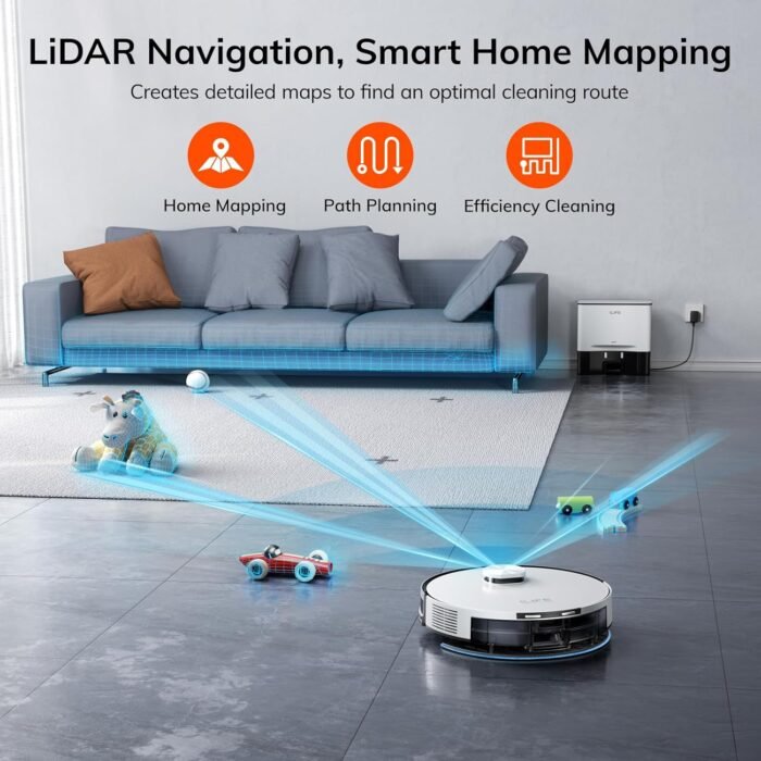 ILIFE A30 Pro Robot Vacuum and Mop, Self Emptying Station for 60 Days, 5000Pa Suction, LiDAR Navigation, No-Go Zones, 2.4G WiFi/App/Alexa/Remote Control, Roller Brush for Carpet, Hard Floors, 110V - Image 3
