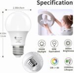 6-Pack A19 LED Light Bulbs,60 Watt Equivalent Daylight 5000K with E26 Base,Efficient 9W,800 Lumens Non-Dimmable LED Bulbs,15000 Hours, Ideal for Bedroom Living Room - Image 3
