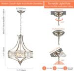 Crystal Chandeliers for Dining Room, Round Rustic Farmhouse Chandelier, Metal Shade, 4-Light Modern Brushed Nickel Chandelier for Hallway, Bedroom, Foyer - Image 3