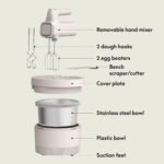 bella 3.5 Qt Hand Blender & Stand Mixer, 2 in 1 Electric Mixer with Bowl, Dough Hook, Whisk & Egg Beater, Multifunctional Handheld Blender & Mixer for Baking, 200 Watt, Oatmilk - Image 3