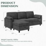 Vongrasig Convertible Sectional Couches, 3 Seat L Shaped Couch Sofa with Removable Pillows Linen Fabric Small Couch Mid Century for Living Room, Apartment and Office Black - Image 3