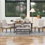 Harper & Bright Designs Classic and Traditional Style 6 - Piece Dining Set, Includes Dining Table, 4 Upholstered Chairs & Bench(Antique Gray1) - Image 3