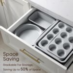 CAROTE 7-Piece Nonstick Stackable Baking Pans Set - Bakeware Sets Including Cookie Sheets for Baking, Muffin Pan, Bread Pan, Cake pan, Loaf Pan, Roasting Pan, Gray & Blue - Image 6