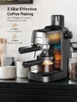 3.5Bar Espresso Machine with Milk Frother, 800W Compact Espresso and Cappuccino Machine with Preheating Function, 4 Cup Espresso Maker for Cappuccino or Latte, Gift for Coffee Lover - Image 3