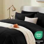 CozyLux Queen Comforter Set Black, 7 Pieces Bed in a Bag, Black Comforter Queen Size, All Season Bedding Sets with Stitch Quilted Comforter, Flat Sheet, Fitted Sheet, Pillowcases - Image 4