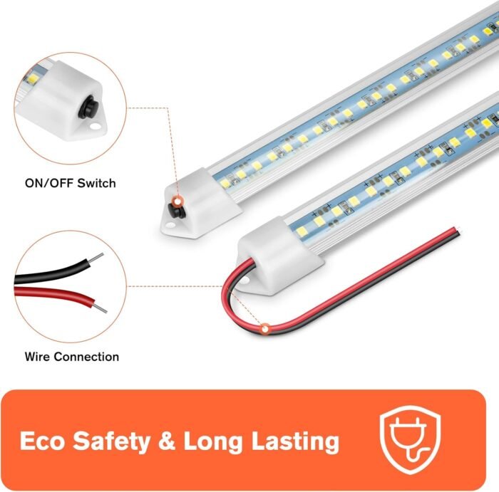 12V Interior LED Light Bar, DC 12V LED Light Strip w/Switch for Car, Trailer, Truck Bed, Van, RV, Cargo, Boat, Cabinet, Slim Enclosed Trailer Lights Fixture, 12 Volt Led Lighting (700LM 6000K) - Image 4