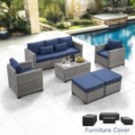 6 Pieces Outdoor Patio Furniture Sets with Furniture Cover, PE Rattan Wicker Patio Conversation Set with Tea Table (Royal Blue, Rattan Storage Table) - Image 3
