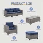 6 Pieces Outdoor Patio Furniture Sets with Furniture Cover, PE Rattan Wicker Patio Conversation Set with Tea Table (Royal Blue, Rattan Storage Table) - Image 4
