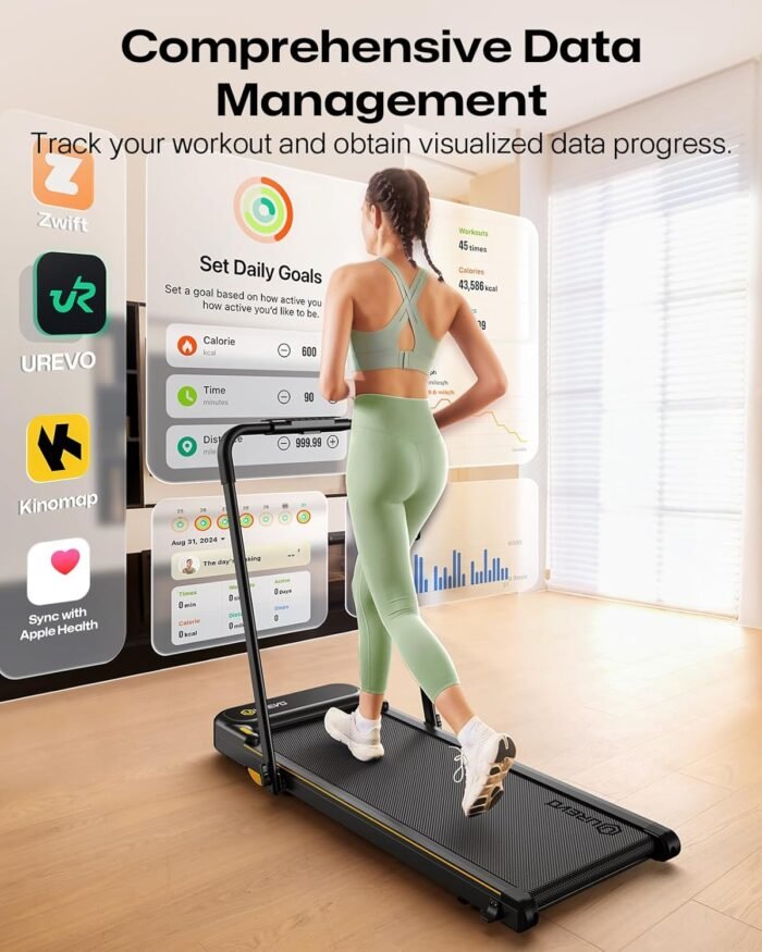 UREVO Strol 2E Smart 2-in-1 Folding Treadmill, Compact Walking Pad with Safety Handle, Plug and Play, Dual LED Display, Workout APP, Walking or Running for Home Office, Remote Included - Image 3