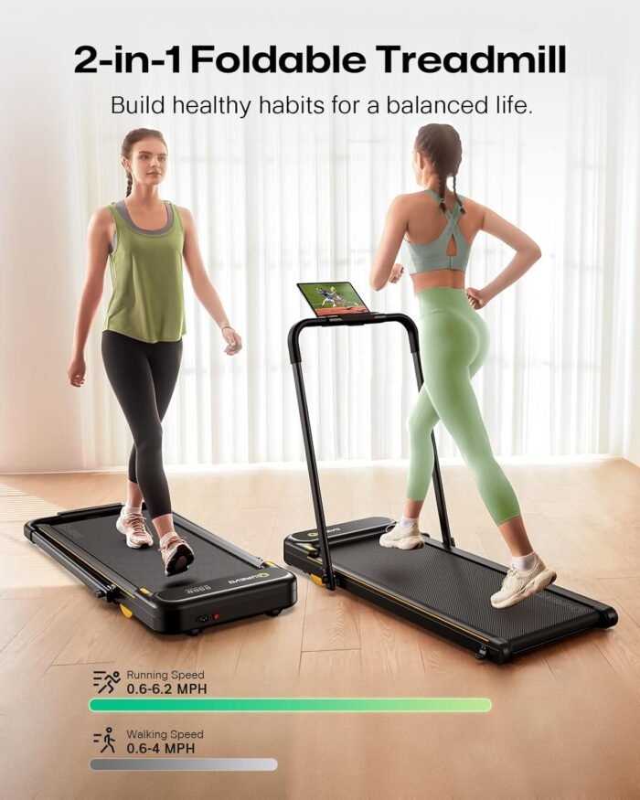 UREVO Strol 2E Smart 2-in-1 Folding Treadmill, Compact Walking Pad with Safety Handle, Plug and Play, Dual LED Display, Workout APP, Walking or Running for Home Office, Remote Included - Image 4