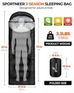 Sportneer Sleeping Bags for Adults, Warm & Cold Weather Sleeping Bag for Adults Kids Boys Girls - Lightweight Compact Camping Gear Equipment, Traveling, Backpacking, Hiking - Image 3