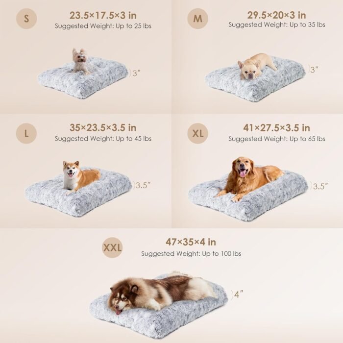 EHEYCIGA Fluffy Dog Crate Bed for Extra Large Dogs, Plush Faux Fur Pad, Calming Anti Anxiety XL Bed for Crate, Washable Soft Warm Dog Mat with Non-Slip Bottom, Grey - Image 3