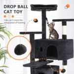 BestPet | 54" Cat Tree Tower | Dark Gray | Sturdy, Easy to Assemble, Multi-Level Activity Center with Sisal Scratching Posts, Condos, Perches, Hanging Cat Toys, Observation Decks & Ladder - Image 4