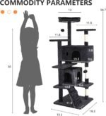 BestPet | 54" Cat Tree Tower | Dark Gray | Sturdy, Easy to Assemble, Multi-Level Activity Center with Sisal Scratching Posts, Condos, Perches, Hanging Cat Toys, Observation Decks & Ladder - Image 7