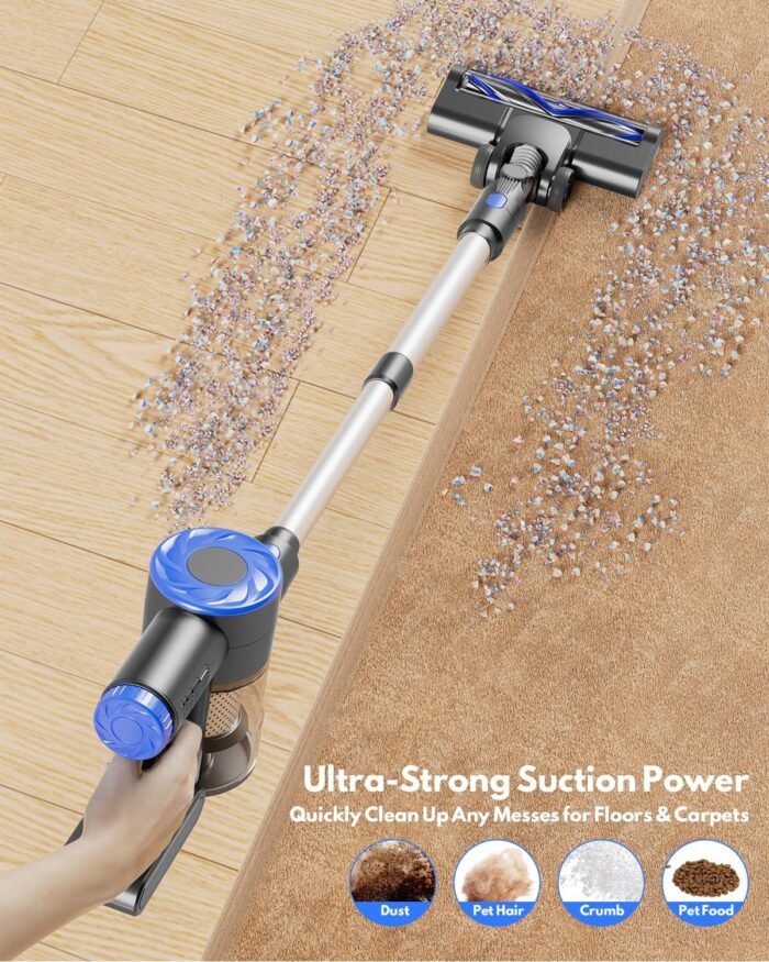 Cordless Vacuum Cleaner, Power Suction Stick Vacuum Cleaners with 2200 mAh Battery,8-in-1 Lightweight Self-Standing, 35 Mins Runtime for Home Hard Floor Low-Pile Carpet Pet Hair - Image 3