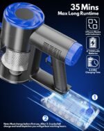 Cordless Vacuum Cleaner, Power Suction Stick Vacuum Cleaners with 2200 mAh Battery,8-in-1 Lightweight Self-Standing, 35 Mins Runtime for Home Hard Floor Low-Pile Carpet Pet Hair - Image 4