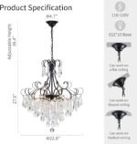 WUZUPS Crystal Chandelier 10-Light Pendant Ceiling Light Modern Lighting Fixture for Dining Room Hallway Bedroom Kitchen Bathroom, H 27.6" x W 22.8", E12 Base, Black - Image 3