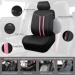 CAR PASS Car Seat Covers Full Set for Women Girls with Waterproof Car Floor Mats,Anti-Slip Leather Steering Wheel Cover,Universal Fit for SUVs,Vans,Trucks,Sedans,Cars (Combo Set,Black & Pink) - Image 5