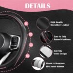 CAR PASS Car Seat Covers Full Set for Women Girls with Waterproof Car Floor Mats,Anti-Slip Leather Steering Wheel Cover,Universal Fit for SUVs,Vans,Trucks,Sedans,Cars (Combo Set,Black & Pink) - Image 6