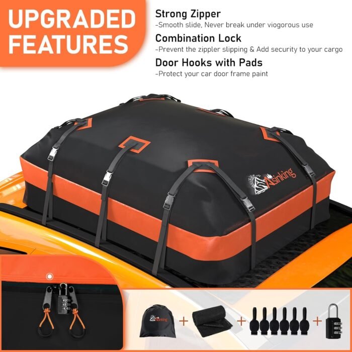 Asinking Car Roof Bag Rooftop top Cargo Carrier Bag 21 Cubic feet Waterproof for All Cars with/Without Rack, Includes Anti-Slip Mat, 10 Reinforced Straps, 6 Door Hooks, Luggage Lock - Image 3