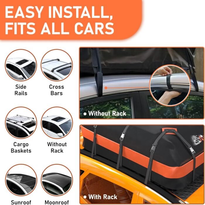 Asinking Car Roof Bag Rooftop top Cargo Carrier Bag 21 Cubic feet Waterproof for All Cars with/Without Rack, Includes Anti-Slip Mat, 10 Reinforced Straps, 6 Door Hooks, Luggage Lock - Image 4