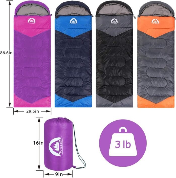 SWTMERRY Sleeping Bag 3 Seasons (Summer, Spring, Fall) Warm & Cool Weather - Lightweight,Waterproof Indoor & Outdoor Use for Kids, Teens & Adults for Hiking and Camping - Image 3