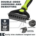 3PCS Self Cleaning Slicker Brush & Pet Grooming Rake & Bath Brush for Dogs,Cats and Horses | Double-Sided Dematting Comb & Skin Friendly Deshedding Grooming Tool | Premium Pet Supplies(Green Black) - Image 3